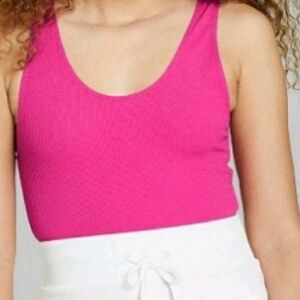 Wild Fable Textured Versatile Bodysuit Set in Neon Pink Size L